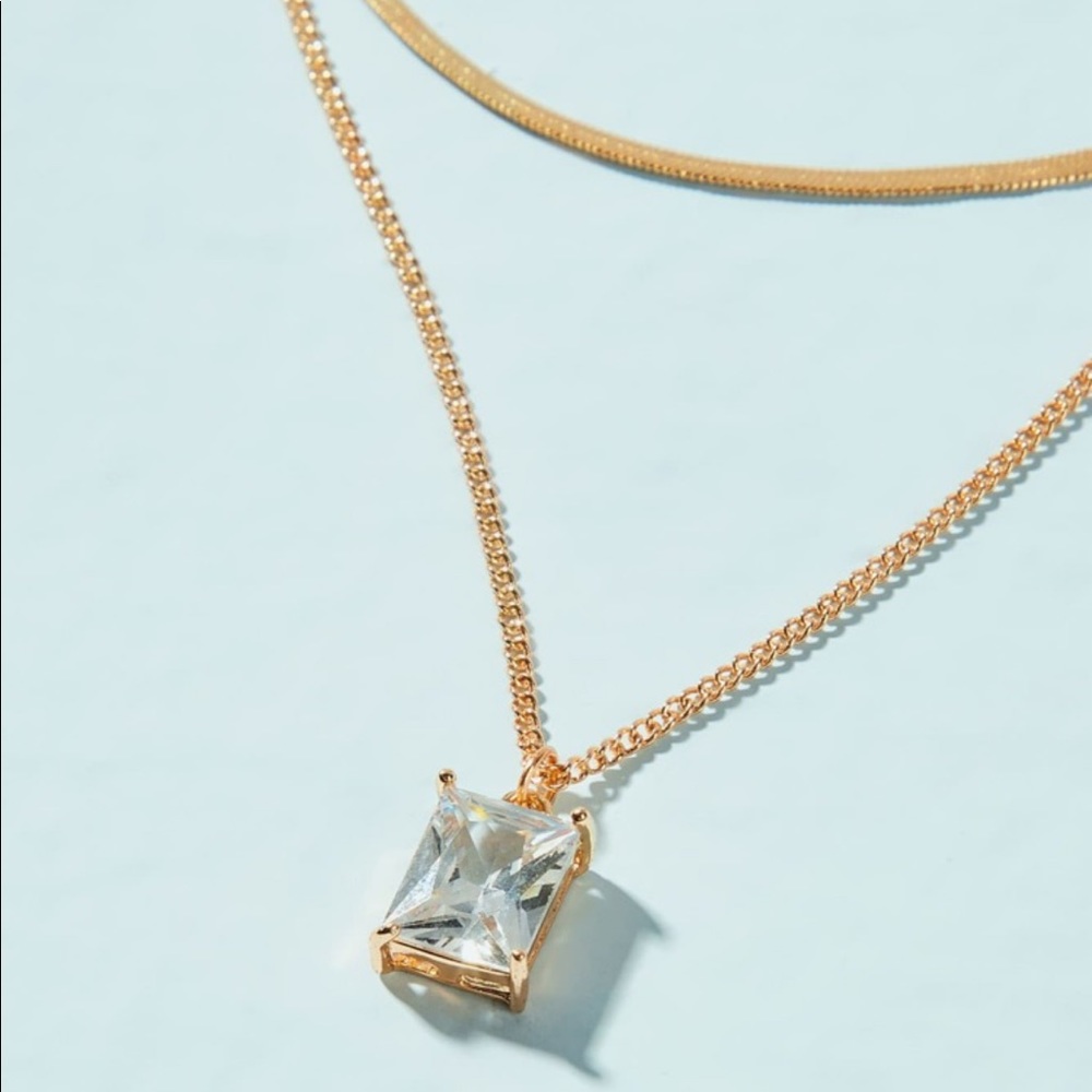 Necklace Rhinestone Layered Gold Chain 1pc - Picture 2 of 4